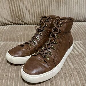 FRYE AND CO. Brown Leather High-Top Sneakers